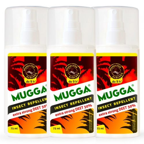 3x MUGGA Spray Strong 50% DEET na Komary Kleszcze